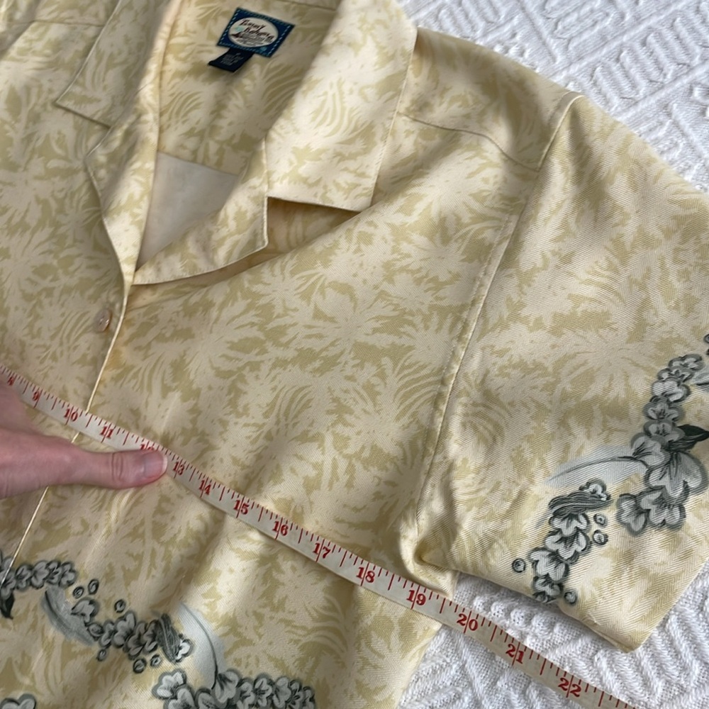 100% silk Tommy Bahama Floral Print Two-Piece Set Yellow Gray Hawaiian 100% silk - Picture 9 of 13